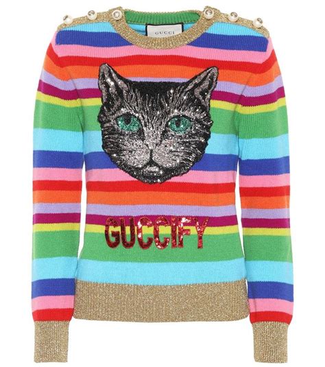 gucci blue striped cat faces sweater|cashmere sweater Gucci.